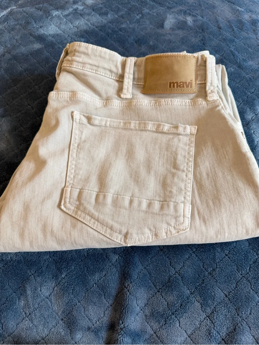 Mavi Zach Straight Leg Jeans 38x32 Beige Stretch Denim Mens